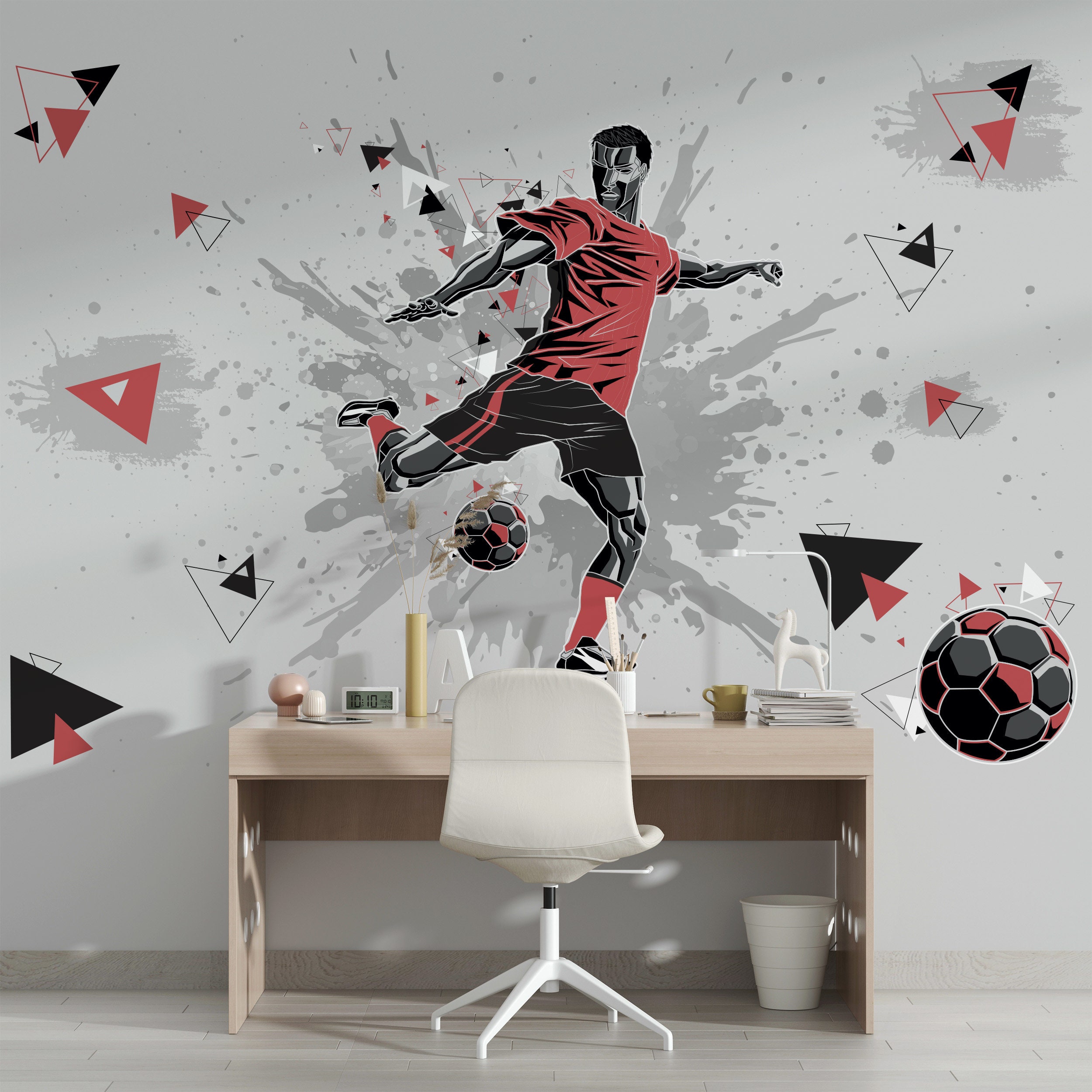 スポーツ壁紙 フットボール壁画 サッカー選手の壁アート ボールを蹴る