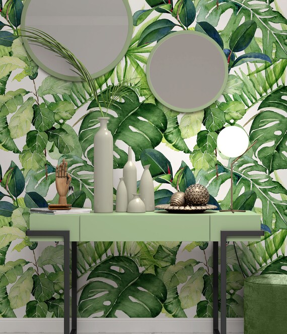 Wall Décor Peel and stick tropical palm leaves wallpaper Tropical