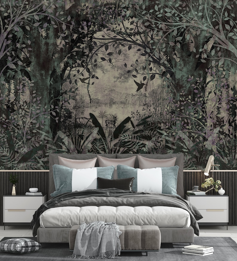 Landscape in Classic Old Style Vintage Forest Wallpaper Self Adhesive Peel and Stick Wall Murals Wall Decoration Scandinavian Removable image 2