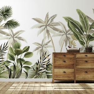 Tropical Palm Trees and Leaves Floral Wallpaper Self Adhesive Peel & Stick Wall Mural Wall Decoration Minimalistic Scandinavian Removable