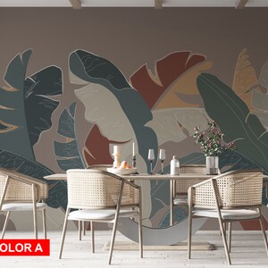 Monstera Leaves Wallpaper Exotic Wall Decor Illustration Peel and Stick