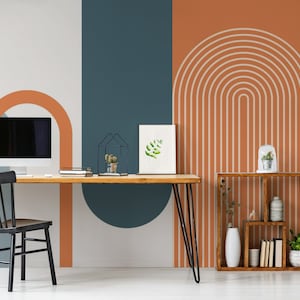 Forme geometriche casuali di colore arancione e scuro Carta da parati di lusso Autoadesiva preincollata Decorazioni murali con decorazioni murali rimovibili