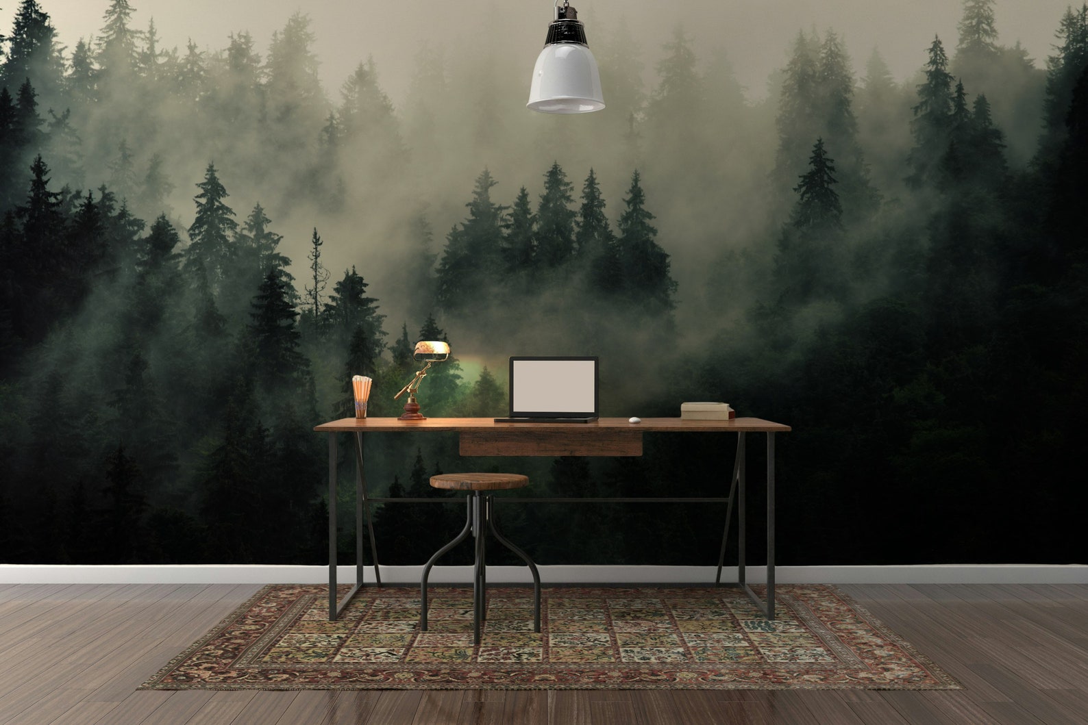 Misty Forest Wallpaper Mural, Peel and Stick Scandinavian Wall Decor - Etsy