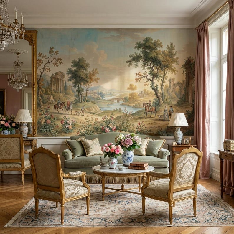 Historical Landscape Wallpaper Mural for Living Room With Pastoral ...