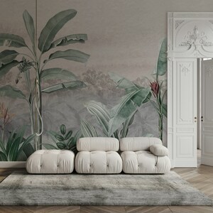 Banana Palm Trees Exotic Green Plant Leaves Floral Wallpaper Self Adhesive Peel and Stick Wall Mural Wall Decoration Scandinavian Design