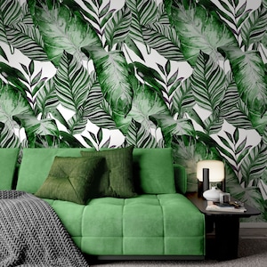 Banana verde Palme Foglie Cafe Ristorante Decorazione Carta da parati floreale Autoadesivo Peel and Stick Wall Sticker Decorazione da parete Rimovibile