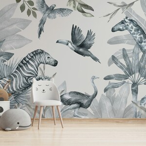 Tropical Wallpaper Jungle Peel and Stick Kids Room Wall Decoration Removable