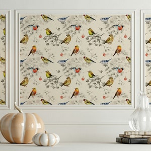 Texture vintage uccellini colorati carta da parati acquerello autoadesiva stacca e incolla decorazione murale decorazione scandinava rimovibile