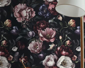Dark Peony Wallpaper Floral Bouquet Peel And Stick Dramatic Wall Mural