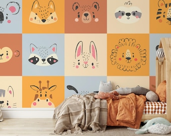 Abstract Cute Animals Wallpaper Kids Room Peel and Stick Wall Mural Nursery Wall Decor