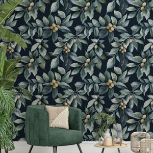 Olive Branch Wallpaper Green Botanical Peel And Stick Dark Wall Mural