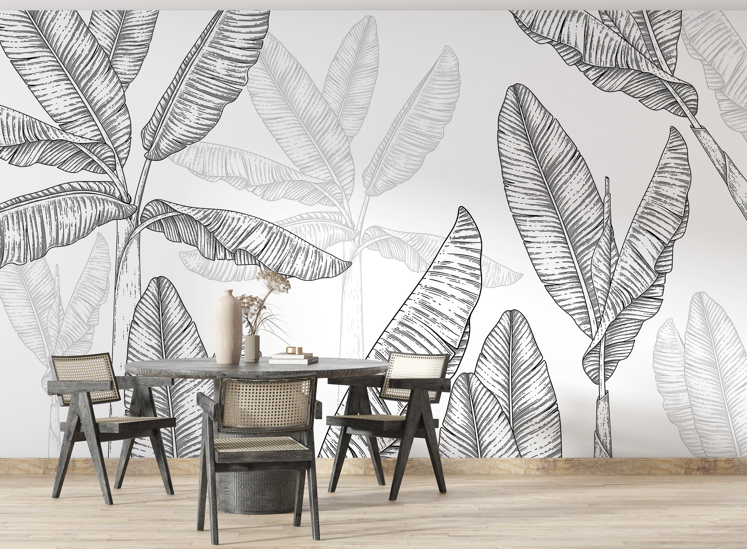 Banana Leaves Wallpaper Large Leaf Wall Art Trees Wall Mural Black and ...