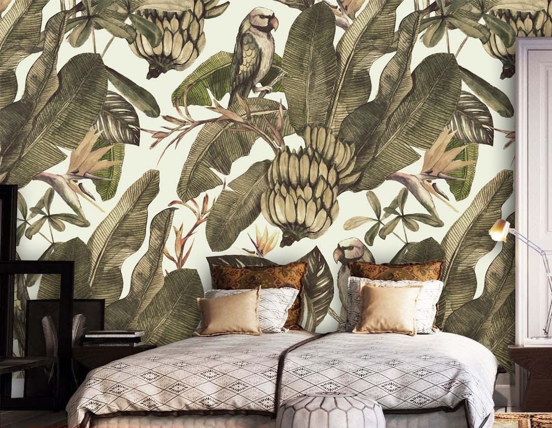 Tropical Wallpaper Leaves Wall Mural Green Exotic Peel and Stick - Etsy