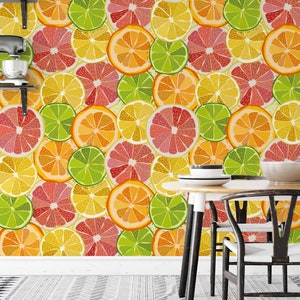 Color Citrus Juicy Fruit of Orange Grapefruit Lemon Lime Wallpaper Self Adhesive Peel and Stick Wall Sticker Wall Decoration Removable