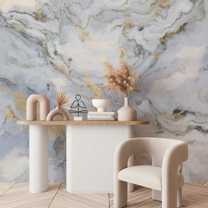Marble Wallpaper Peel and Stick Blue Gold Abstract Wall Mural