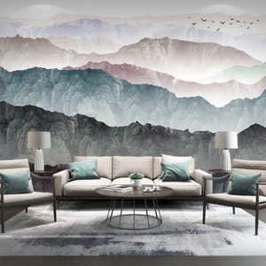 Landspace Mountains Artistic Design Wallpaper Self Adhesive Peel & Stick Wall Murals Wall Decoration Scandinavian Design Removable