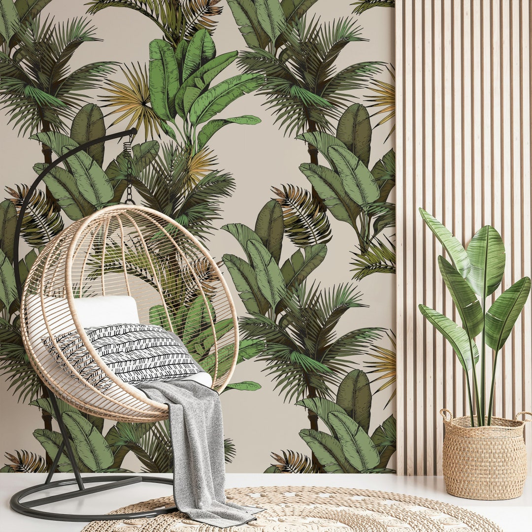 Tropical Banana Leaf Wallpaper, Green Floral Peel and Stick Mural - Etsy