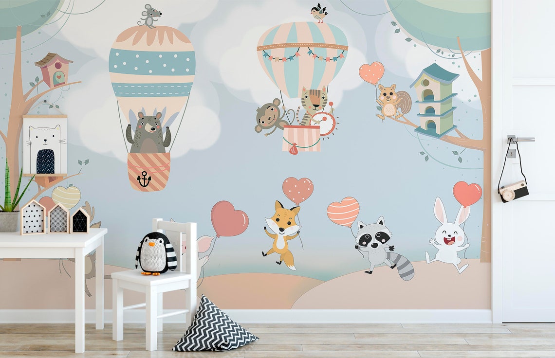 Kids Wallpaper Hot Air Balloons Peel and Stick Playroom Wall - Etsy