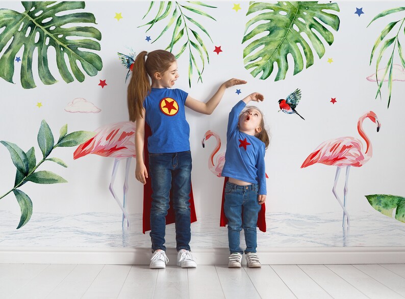 Kids Wallpaper Tropical Peel and Stick Nursery Wall Mural Etsy