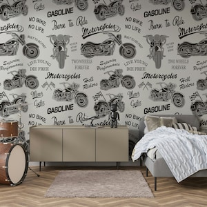 Silhouette di motocicletta vintage Velocità Passione Viaggio Campeggio Carta da parati autoadesiva Murales staccabili e incollabili Decorazione murale rimovibile