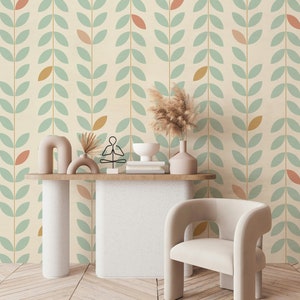 Foglie di sfondo semplice modello verticale in stile scandinavo retrò carta da parati autoadesiva stacca e incolla la decorazione della parete della casa
