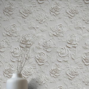 3D Floral Embossed Wallpaper White Rose Peel and Stick Wall Mural Textured Botanical Wall Decor Elegant Raised Pattern