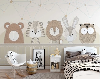 Carta da parati con animali scandinavi / murale staccabile e attaccabile