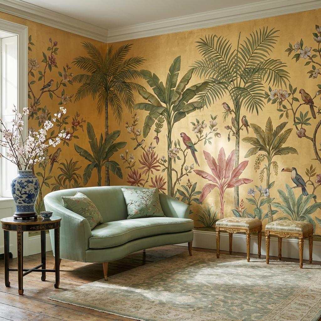Tropical Birds Wallpaper Mural for Living Room With Palm Leaves - Etsy