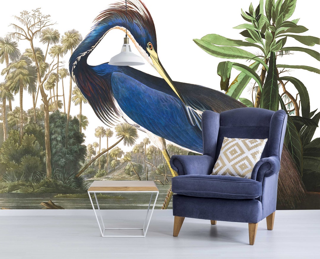 Blue Peacock Tropical Jungle Trees Wallpaper Self Adhesive Peel and