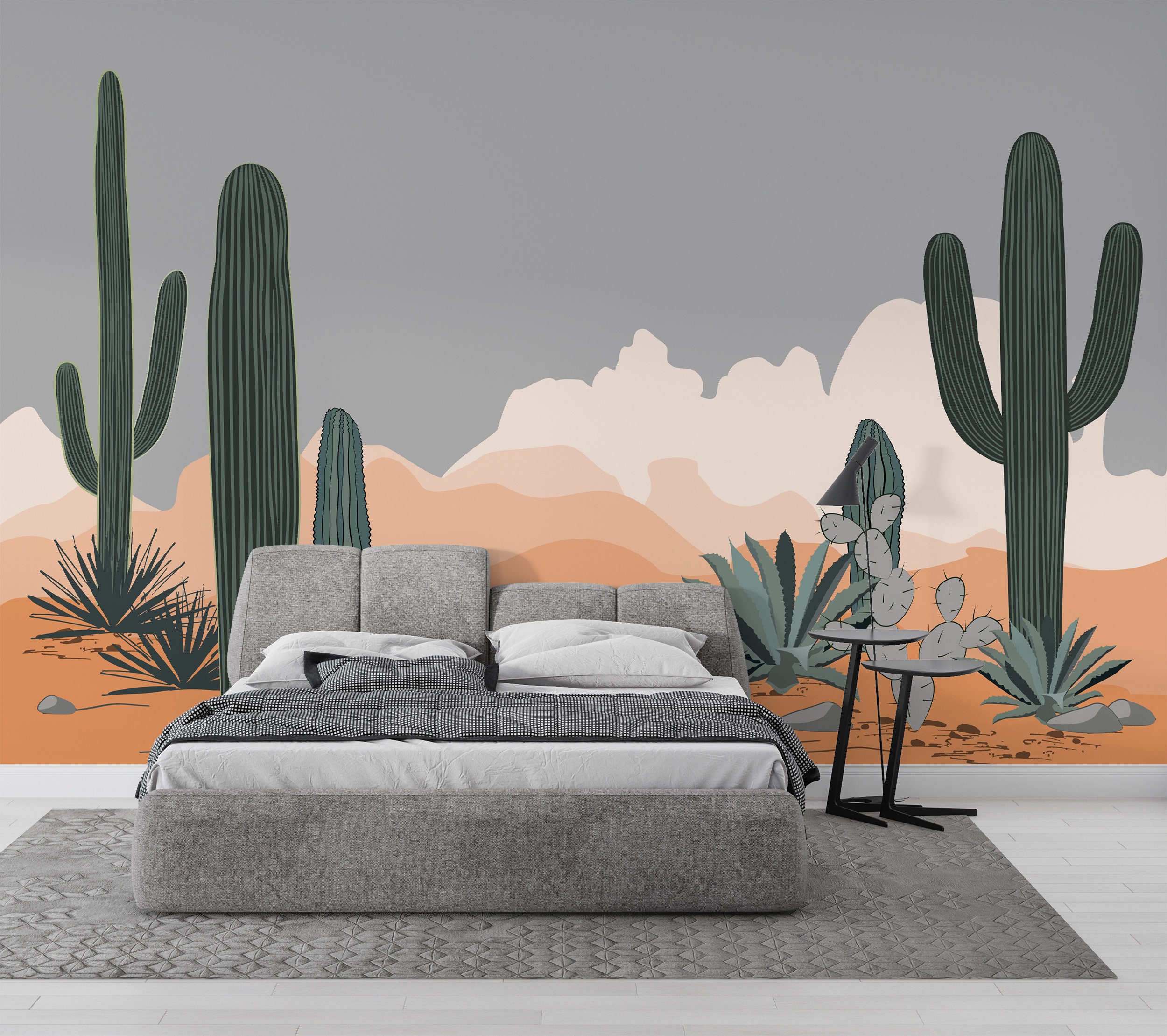 Desert Agave and Saguaro Cacti Mountains Background Wallpaper Nursery  Children Kids Room Mural Home Decor Wall Art Removable
