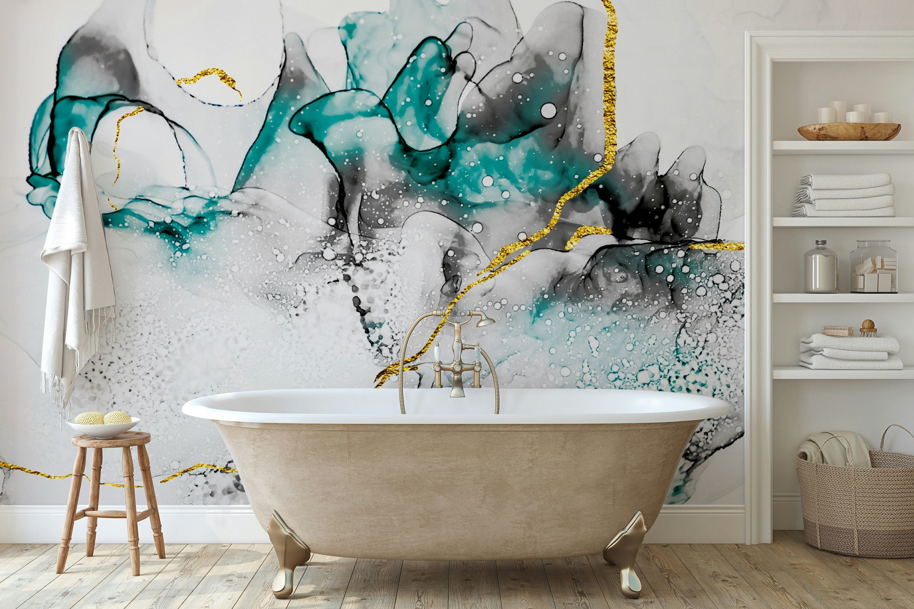Turquoise Colorful Blob Light Colored Design Wallpaper Self Adhesive Peel and Stick Wall Murals Wall Decoration Scandinavian Removable