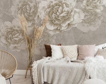 White Roses Flowers Wallpaper Self Adhesive Peel and Stick Wall Murals All Sizes Minimalistic Scandinavian Design Removable