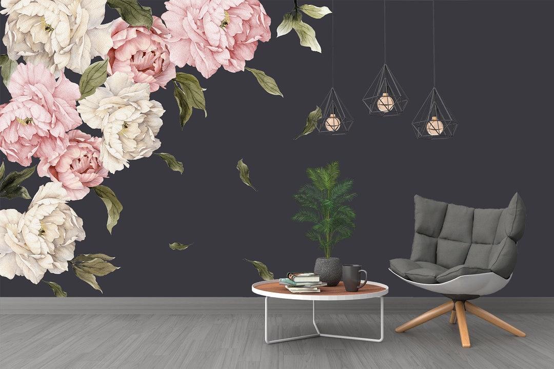Dark Pink Peony Flower Peonies Floral Wallpaper Self Adhesive Peel and ...