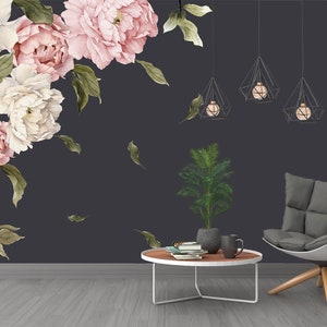 Dark Pink Peony Flower Peonies Floral Wallpaper Self Adhesive Peel and Stick Wall Mural Wall Decoration Scandinavian Design Removable