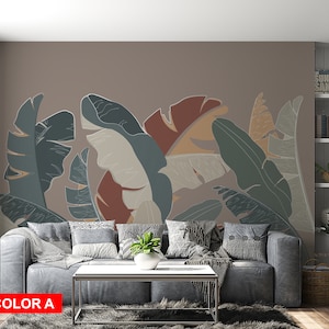 Monstera Leaves Wallpaper Exotic Wall Decor Illustration Peel and Stick