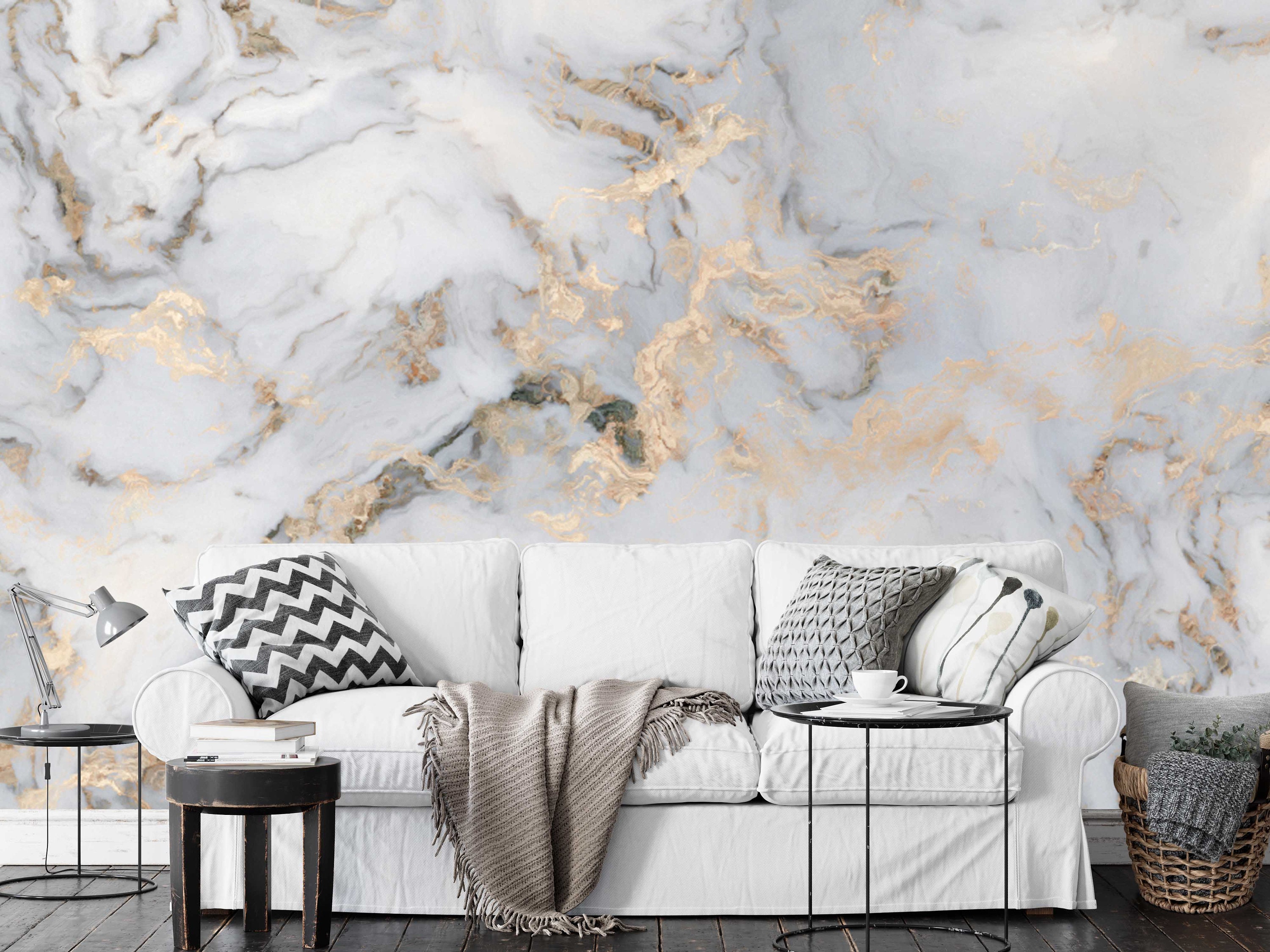 Wall Décor Home & Living Marble Abstract Design Shades Of White Golden