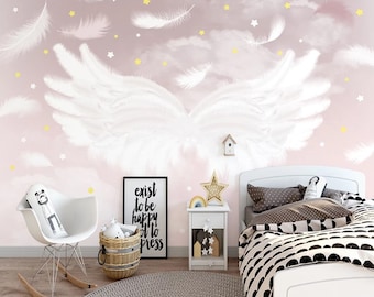 White Wing  Wallpaper Angel Peel and Stick Wall Mural Removable