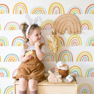 Cute Geometric Half Circle Pattern Hand Drawn Rainbow Wallpaper Self Adhesive Peel and Stick Wall Decoration Removable