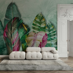 Large Colorful Tropical Palm Leaves Wallpaper Self Adhesive Peel and Stick Wall Mural Wall Decoration Minimalistic Scandinavian Removable