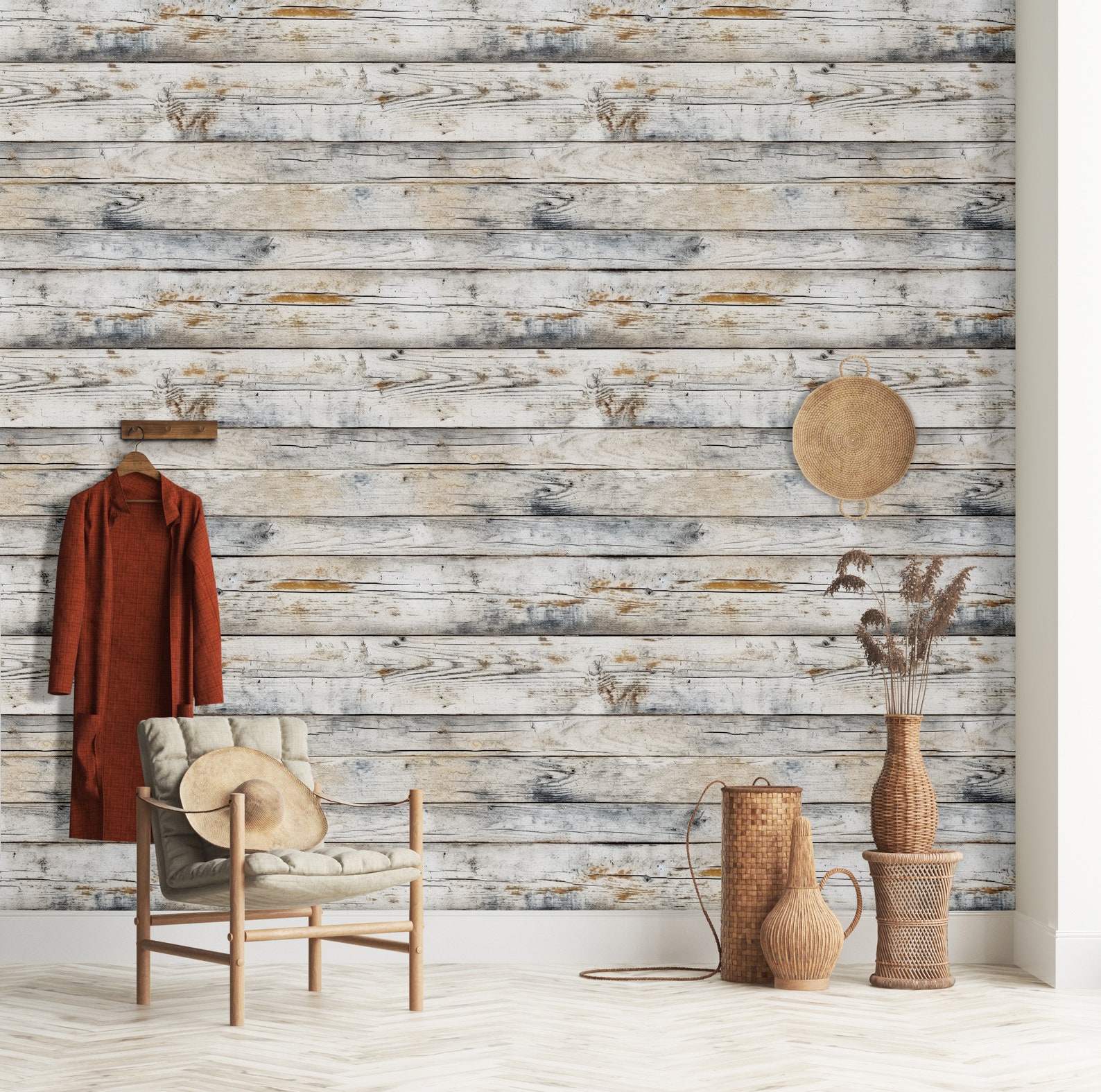 Weathered White Wood Wallpaper Rustic Charm Peel and Stick Vintage Wall ...