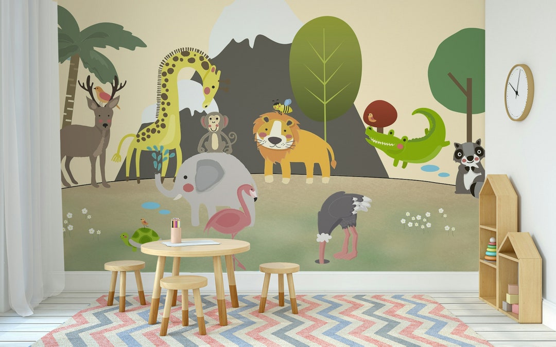 Cute Animals Wallpaper Peel and Stick Nursery Wall Mural - Etsy