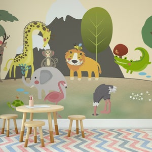Cute Animals Wallpaper Peel and Stick Nursery Wall Mural