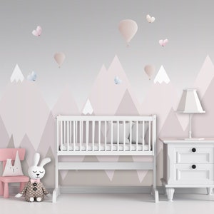 Globo de aire Gris Cielo Rosadas Montañas Mariposas Fondo de pantalla Autoadhesivo Pelar y pegar Murales de pared Decoración de pared Extraíble