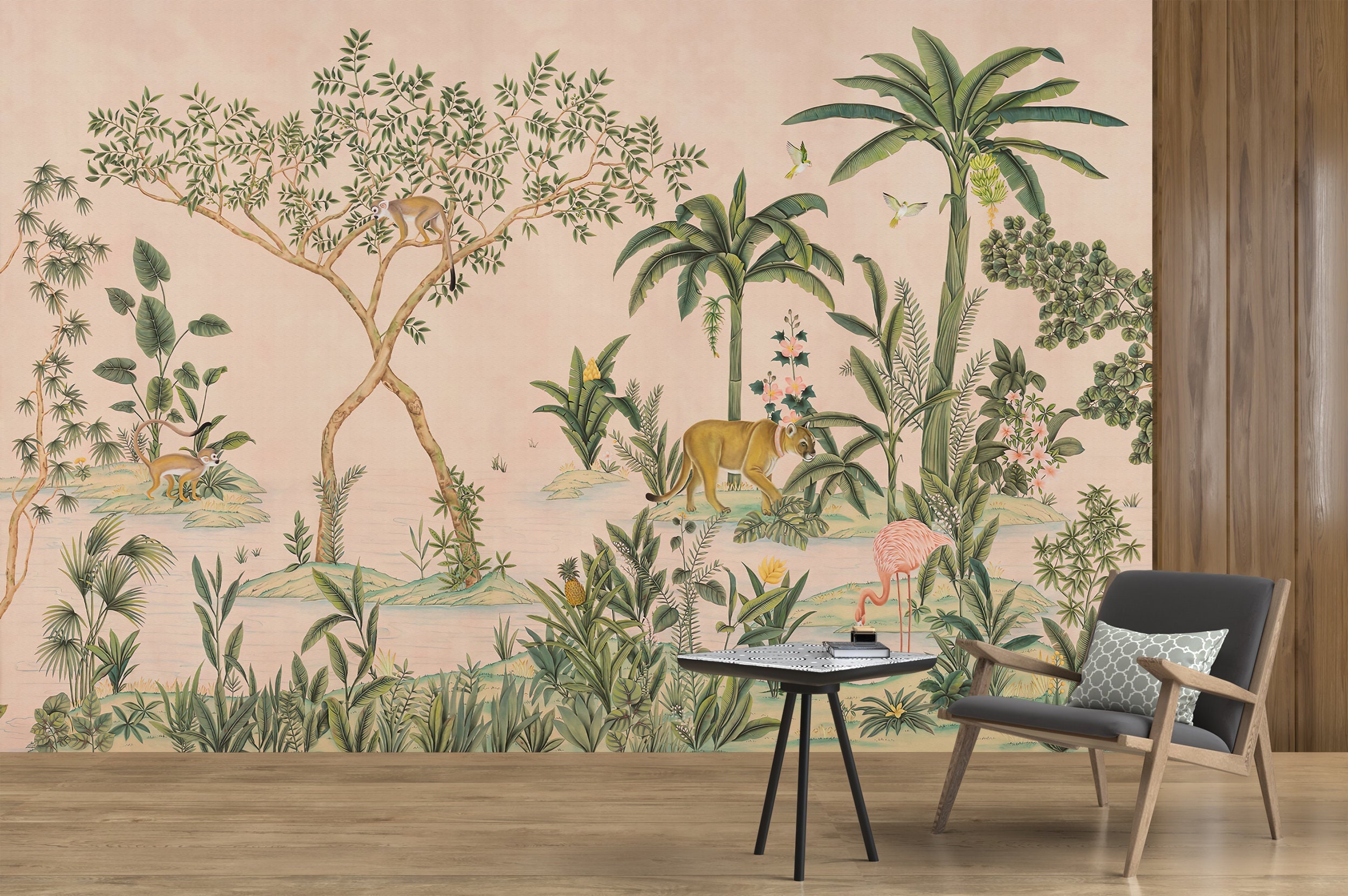 Tropical Jungle Wallpaper Peel and Stick Cute Forest Wall Mural Green ...