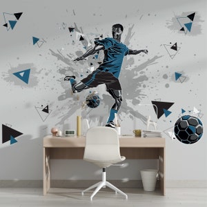 Carta da parati sportiva Calcio Carta da parati Calciatore Wall Art Kicking Ball Peel and Stick