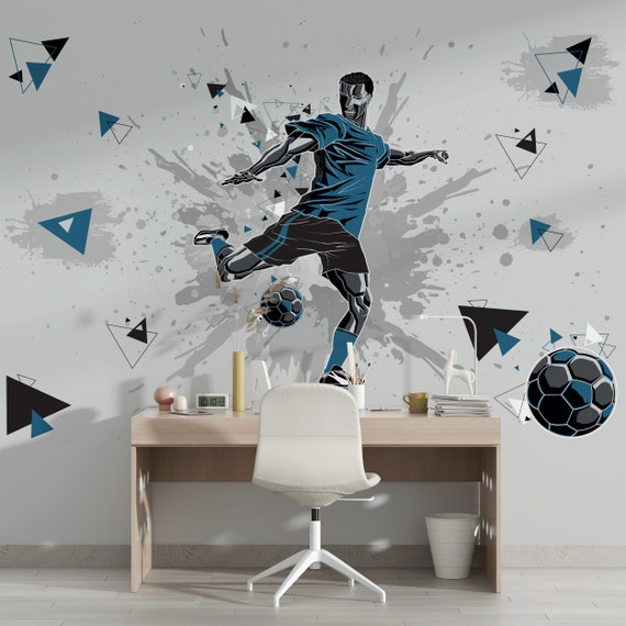 Sports Wallpaper Football Wall Mural Soccer Player Wall Art Kicking Ball Peel and Stick Etsy Canada
