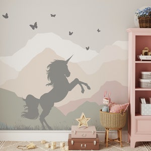 Unicorn Wallpaper Peel and Stick Scandinavian Wall Mural for Girls Bedroom