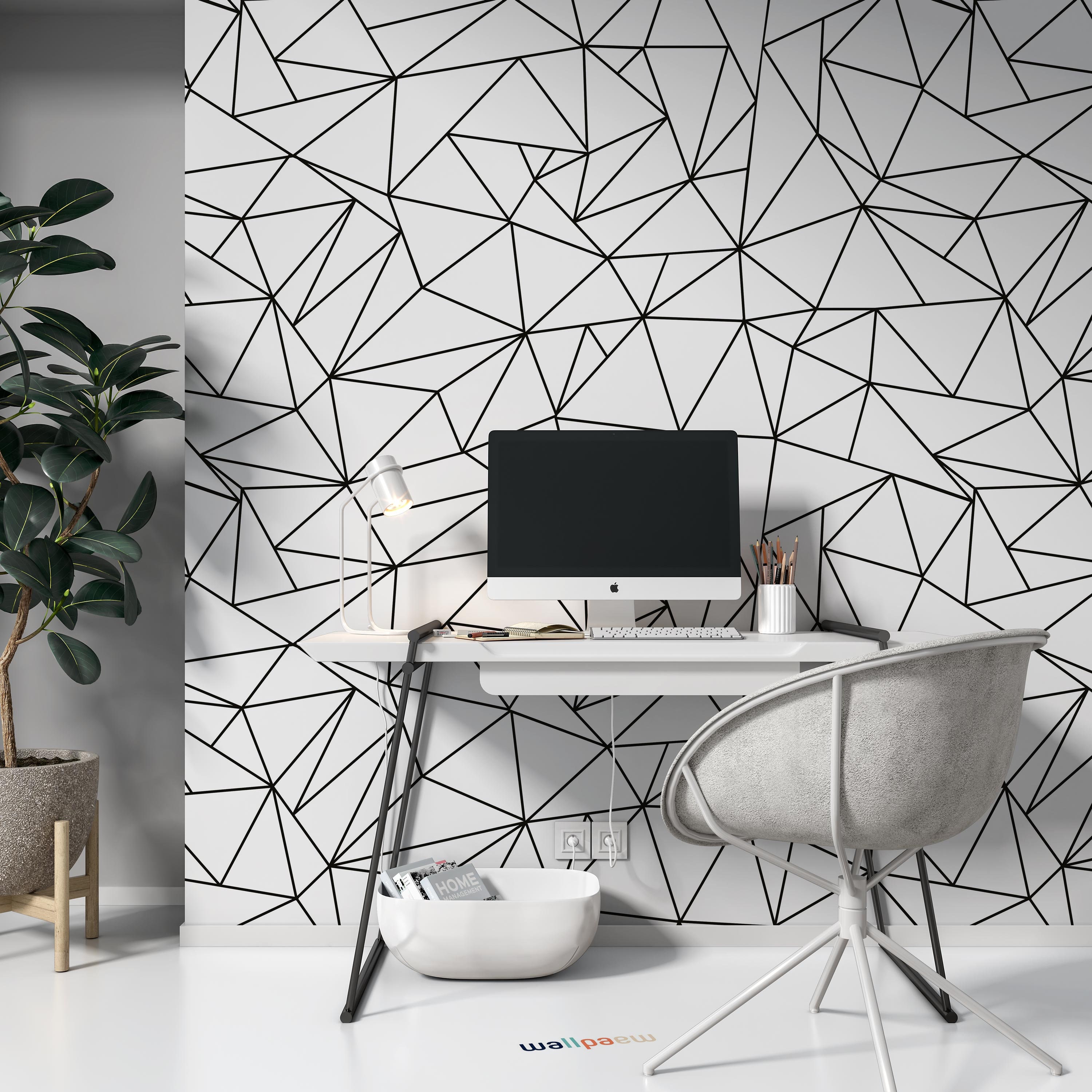 White Black Hexagon Fabric Wallpaper and Home Decor  Spoonflower