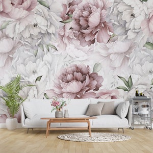 Big Pink and White Roses Modern Luxury Floral Wallpaper Self Adhesive Peel and Stick Wall Murals Wall Decoration Removable