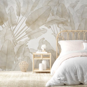 Banana Leaf Wallpaper Tropical Wall Mural Beige Peel and Stick - Etsy